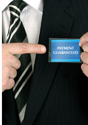Guarantor man with payment guaranteed tag