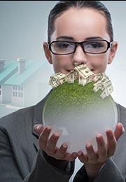 Property Rental Agent agent with globe and houses