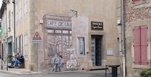 Street Photography street scene with mural and group of people