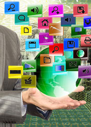 social media globe with internet icons