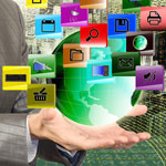 holding globe and internet symbols